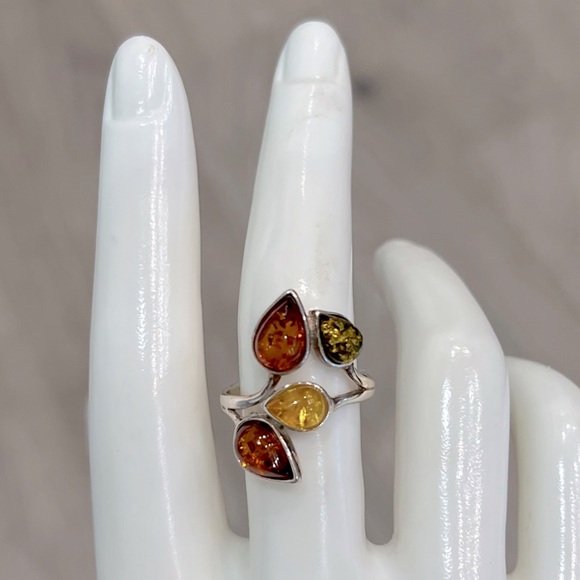 Multicolor Baltic Amber Sterling Silver Ring - Picture 2 of 8